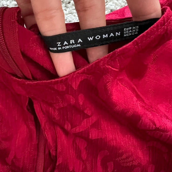 Zara Jacquard Midi Red‎ Asymmetrical Dress XS - Picture 6 of 14